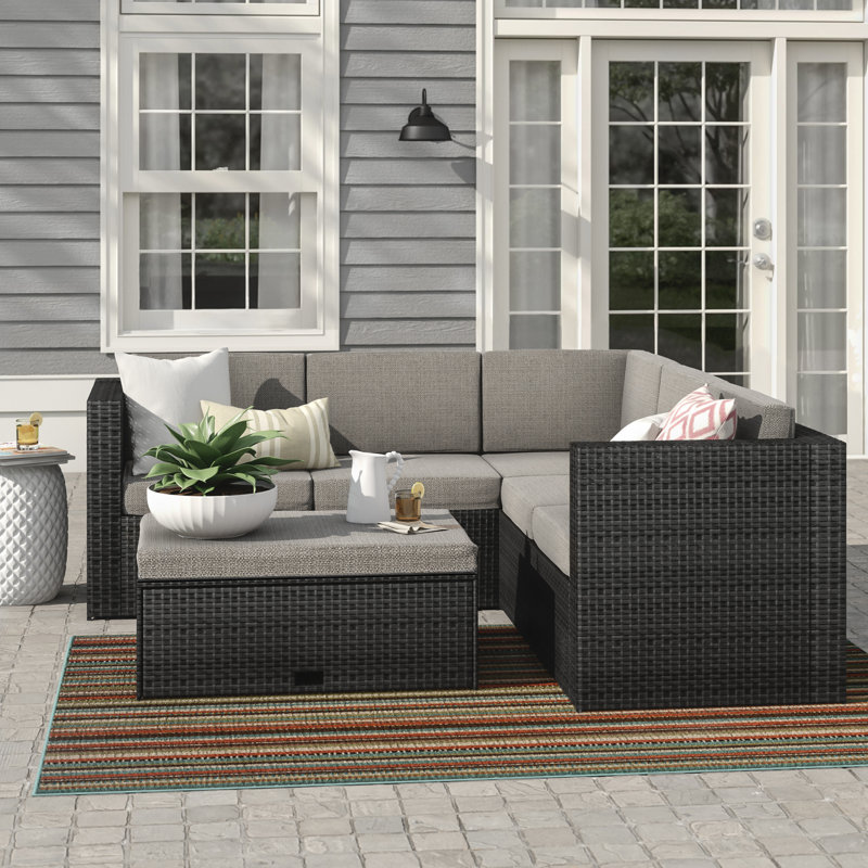 McNab 4 Piece Rattan Sectional Seating Group with Cushions & Reviews Birch Lane